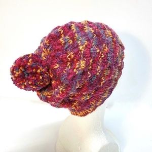 Hand Knit Cabled Autumn Beanie Hat with Pom Pom